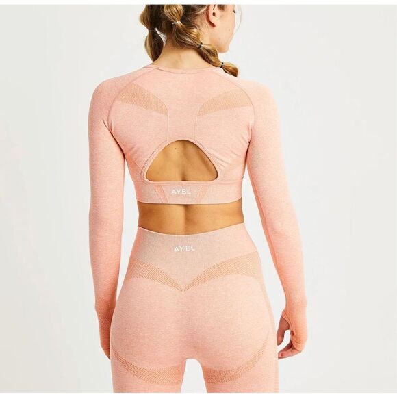 AYBL Motion Seamless Long Sleeve Crop Top peach small - Picture 2 of 16
